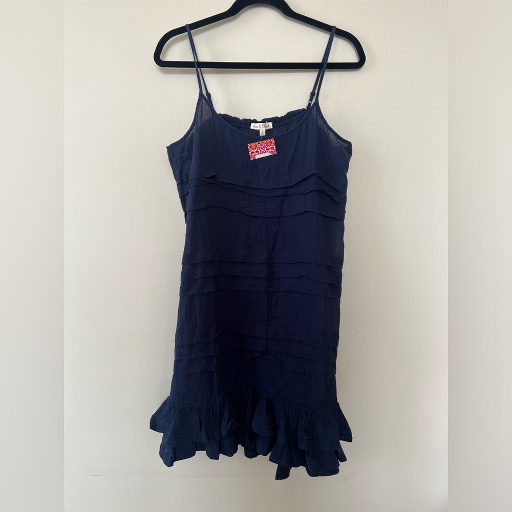 Hem & Thread swimsuit dress coverup women’s L‎ navy blue ruffle beach travel new